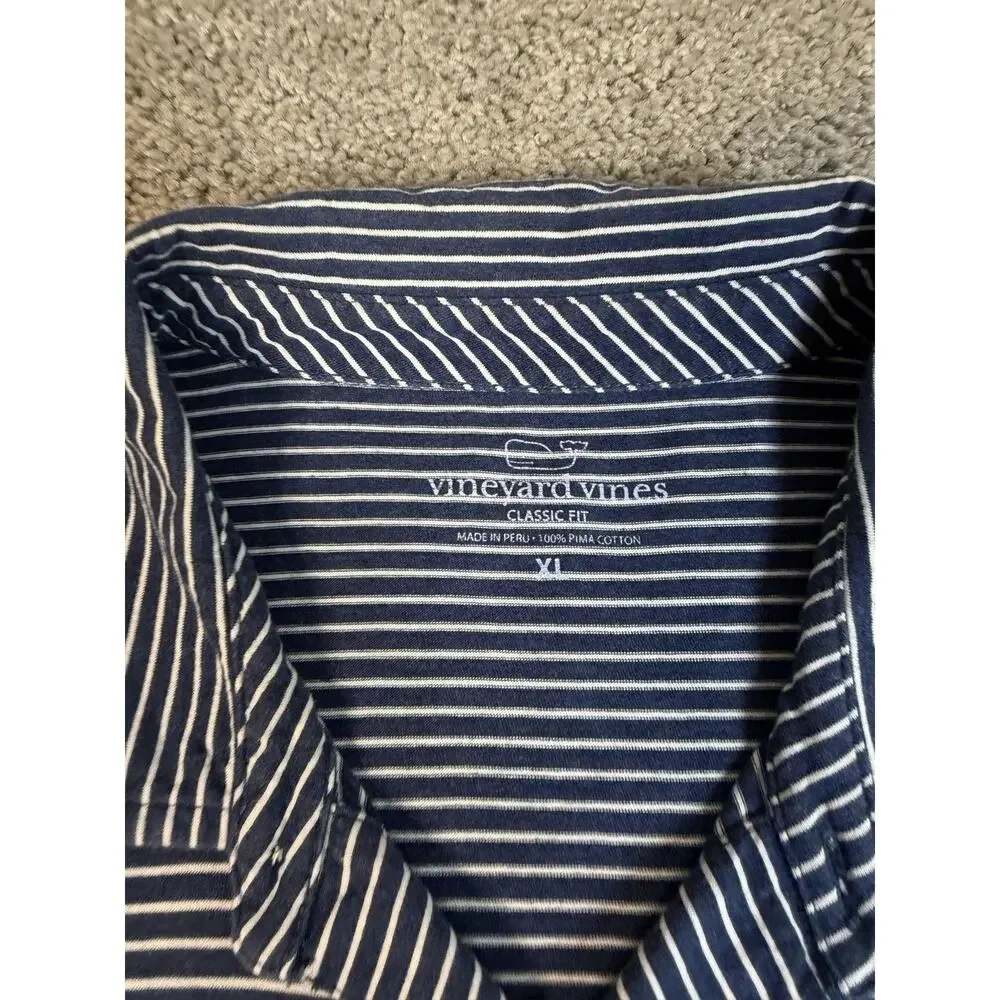 Vineyard Vines Polo Shirt Mens XL Blue Striped Short Sleeve 100% Pima Cotton